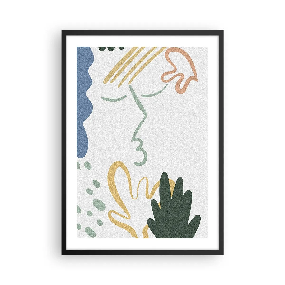 Plakát v černém rámu - Abstraktní portrét v pastelových barvách - 50x70cm - Polibek květin - Moderní nástěnná dekorace do obývacího pokoje a ložnice ARTTOR