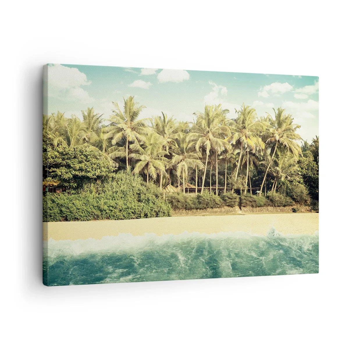 Obraz na plátně - Tropická pláž s palmami a tyrkysovým mořem - 70x50cm - Co třeba tady? - Moderní nástěnná dekorace do obývacího pokoje a ložnice ARTTOR