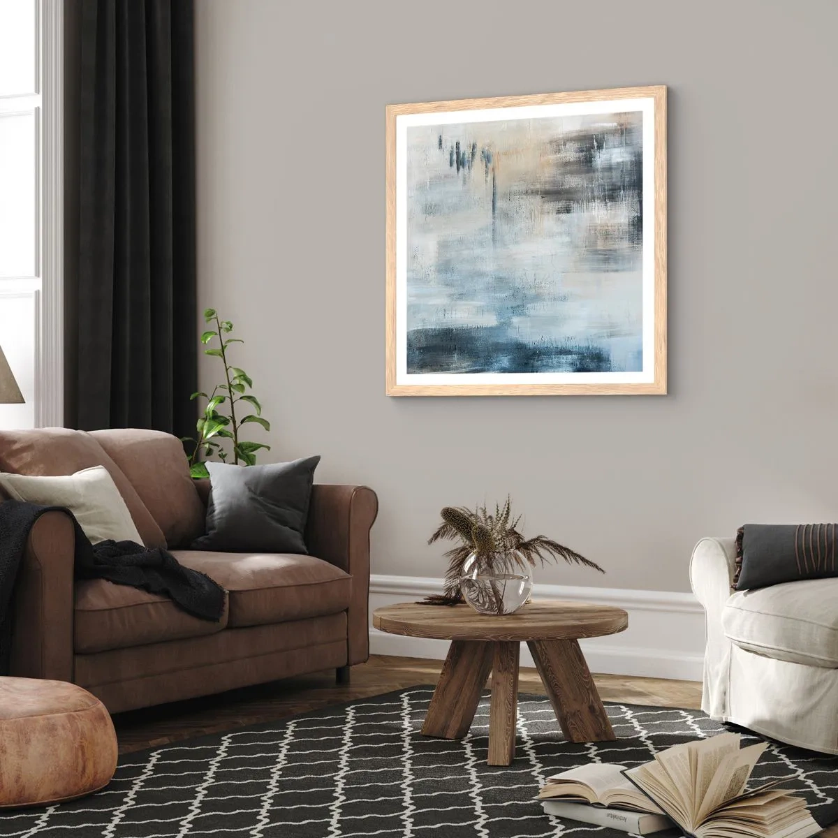 Plakát v rámu světlý dub - Za závojem modré - 40x40 cm