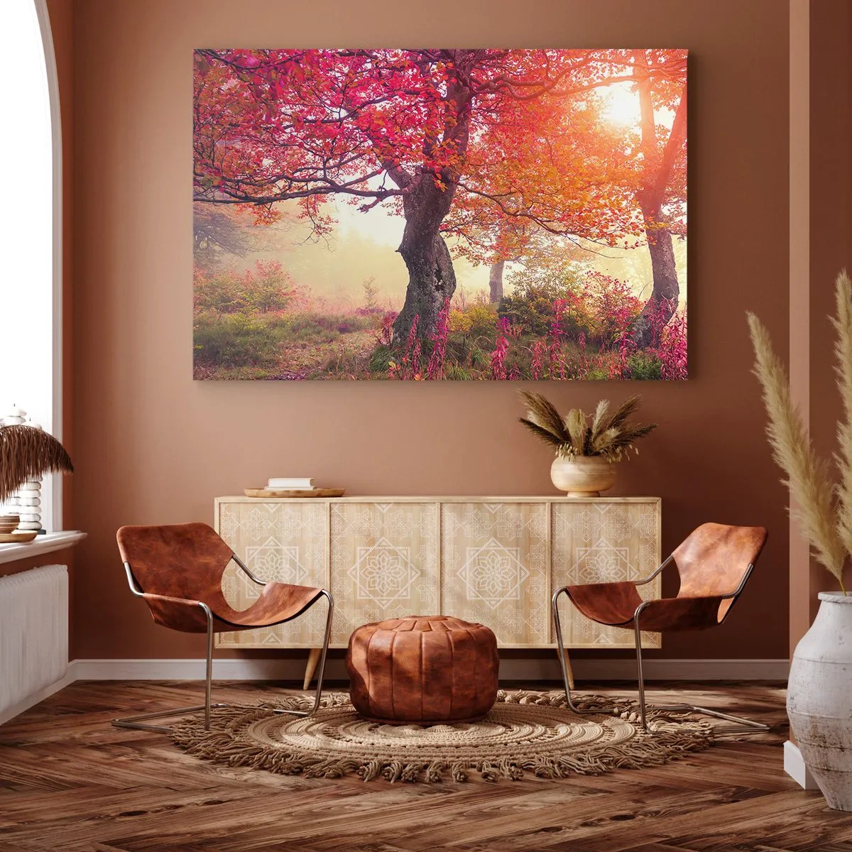 Obraz na plátně - Podzimní krajina se stromy v intenzivních barvách - 70x50cm - Šílenství rozkvětu - Moderní nástěnná dekorace do obývacího pokoje a ložnice ARTTOR