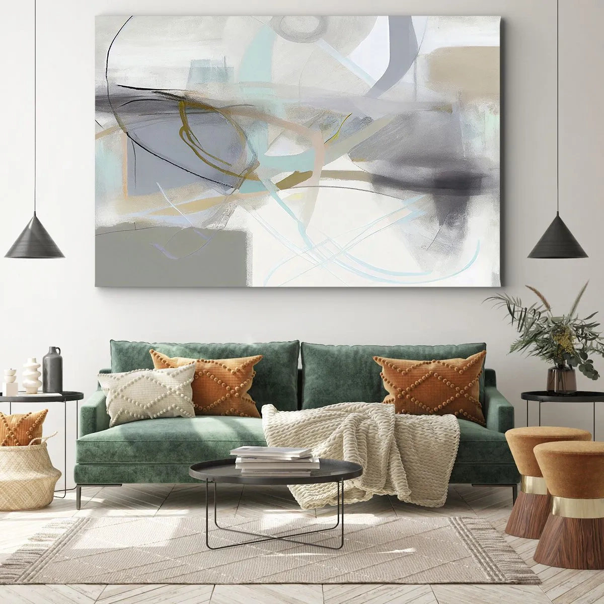 Obraz na plátně - Pastelová abstrakce s jemnými liniemi - 70x50cm - Mlhavá abstrakce - Moderní nástěnná dekorace do obývacího pokoje a ložnice ARTTOR