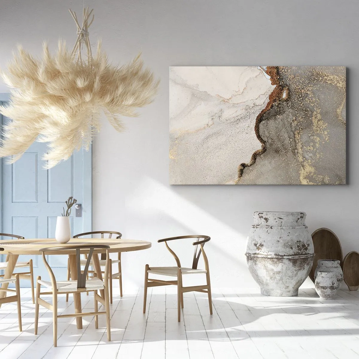 Obraz na plátně - Abstraktní motiv s odstíny zlaté a šedé - 70x50cm - Na hranici barev - Moderní nástěnná dekorace do obývacího pokoje a ložnice ARTTOR