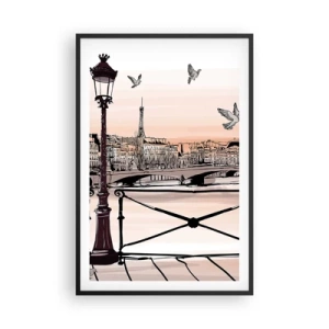 Plakát v černém rámu - Nad střechami Paříže - 61x91 cm