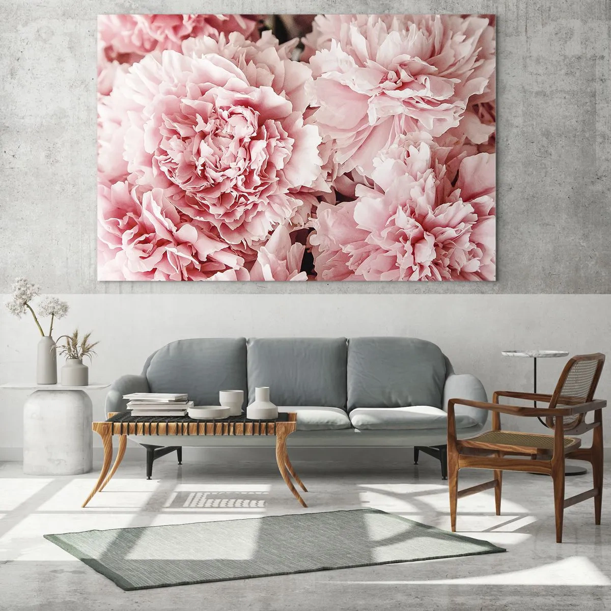Obraz na skle - Detail růžových pivoněk v plném květu - 70x50cm - Růžový sen - Moderní nástěnná dekorace do obývacího pokoje a ložnice ARTTOR