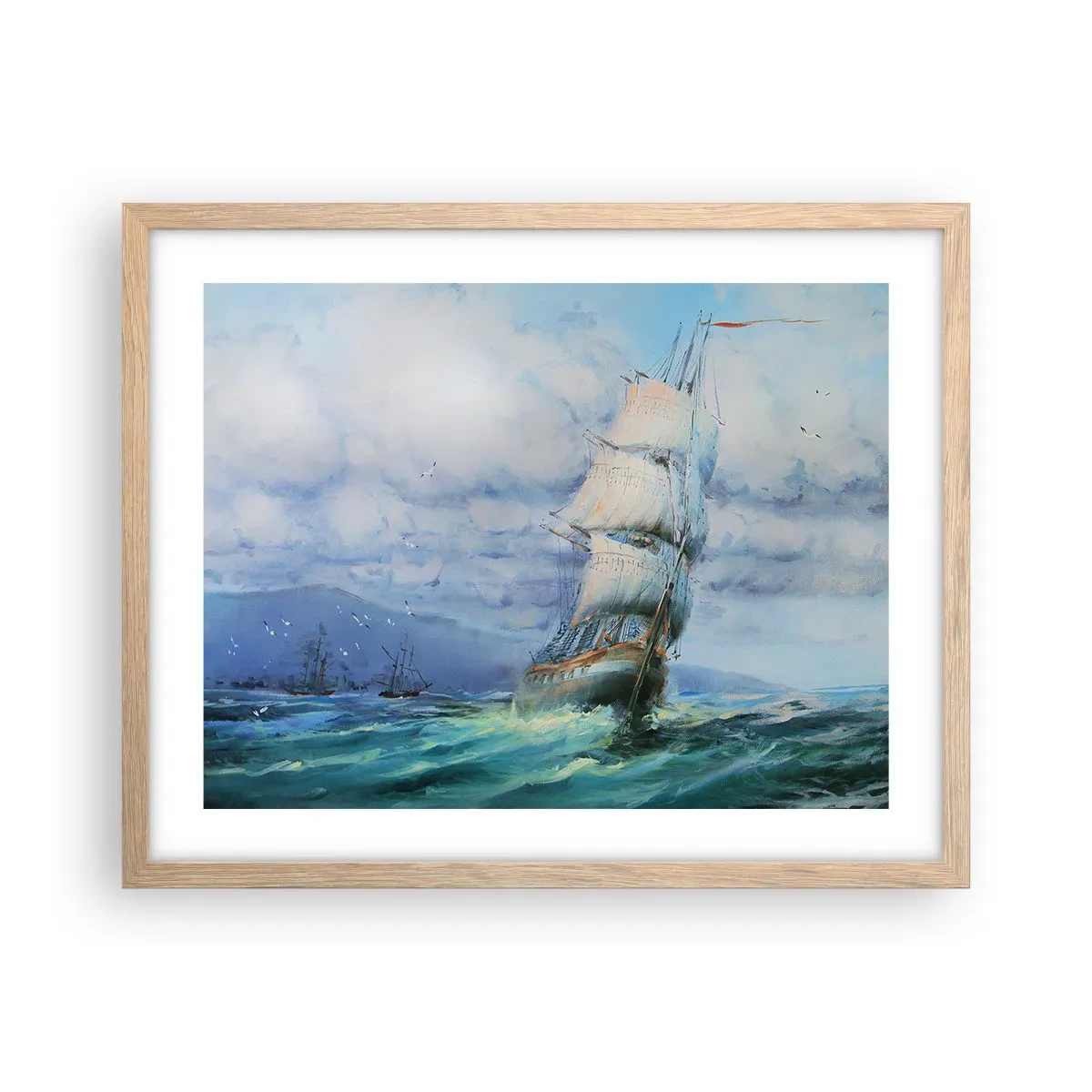 Plakát v rámu světlý dub - Šťastnou cestu - 50x40 cm