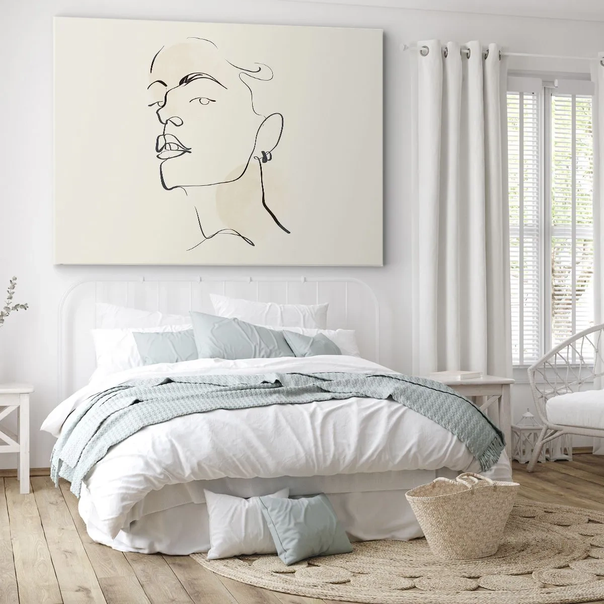 Obraz na plátně - Minimalistická skica ženské tváře - 70x50cm - Hrdý pohled - Moderní nástěnná dekorace do obývacího pokoje a ložnice ARTTOR
