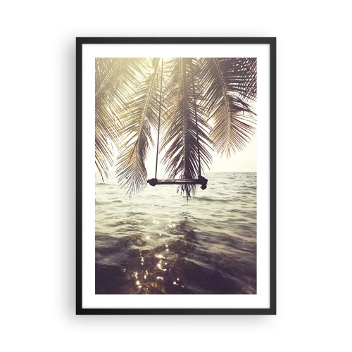 Plakát v černém rámu - Houpačka pod palmami u klidného moře - 50x70cm - Houpat se libovolně v oblacích - Moderní nástěnná dekorace do obývacího pokoje a ložnice ARTTOR