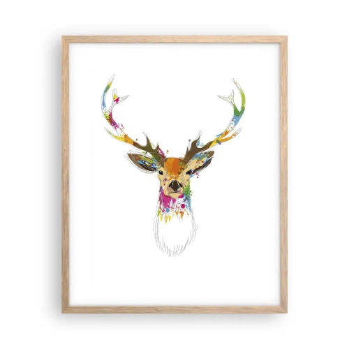 Plakát v rámu světlý dub - Líbezný jelínek vykoupaný v barvě - 40x50 cm