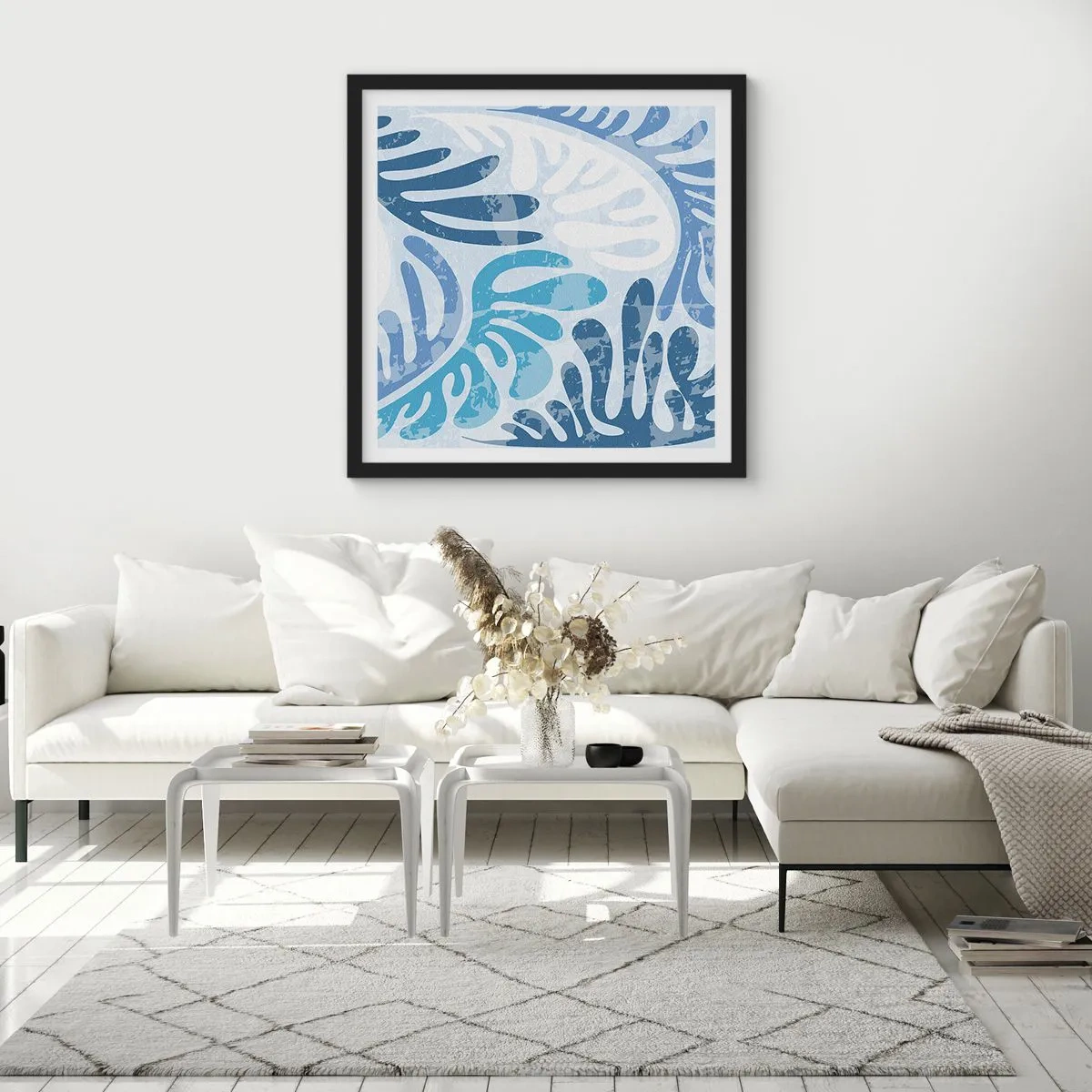 Plakát v černém rámu - Modré kapradí - 60x60 cm