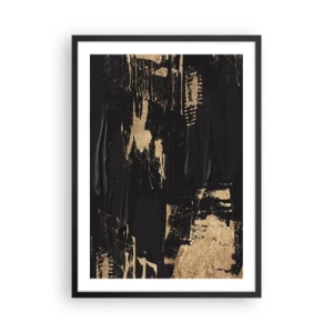 Plakát v černém rámu - Abstraktní malířská kompozice v černé a zlaté barvě - 50x70cm - Stopa doteku - Moderní nástěnná dekorace do obývacího pokoje a ložnice ARTTOR