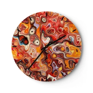 Nástěnné hodiny - Abstraktní vzor v odstínech červené, oranžové a žluté - 30x30cm - Kdyby se ořechy rozpouštěly v medu - Moderní nástěnná dekorace do obývacího pokoje, kuchyně a ložnice ARTTOR