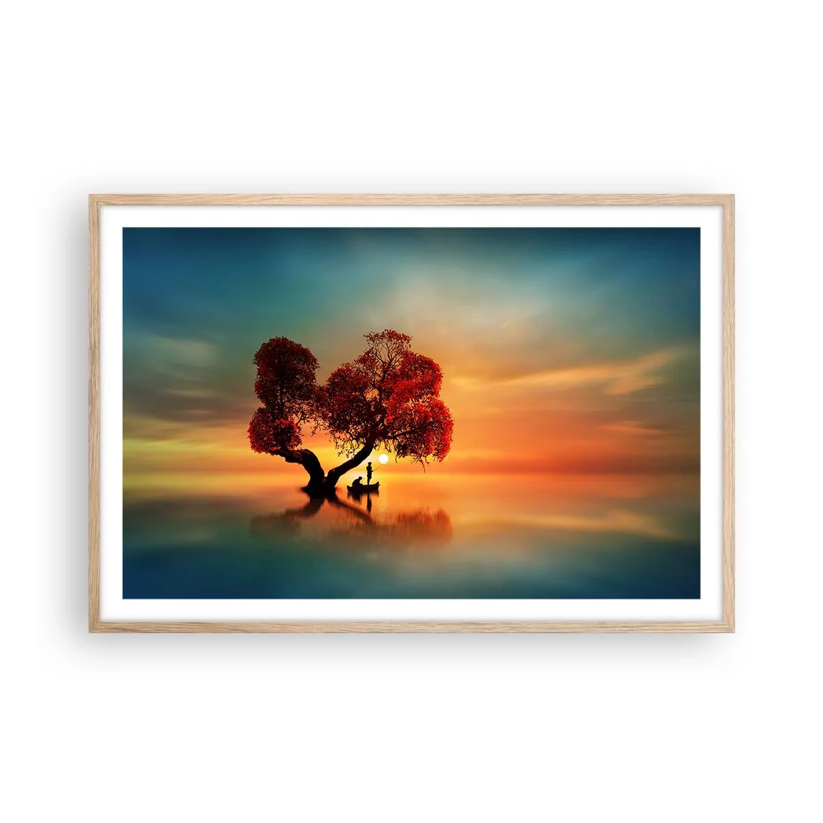 Plakát v rámu světlý dub - Voda a ticho vesmíru - 91x61 cm