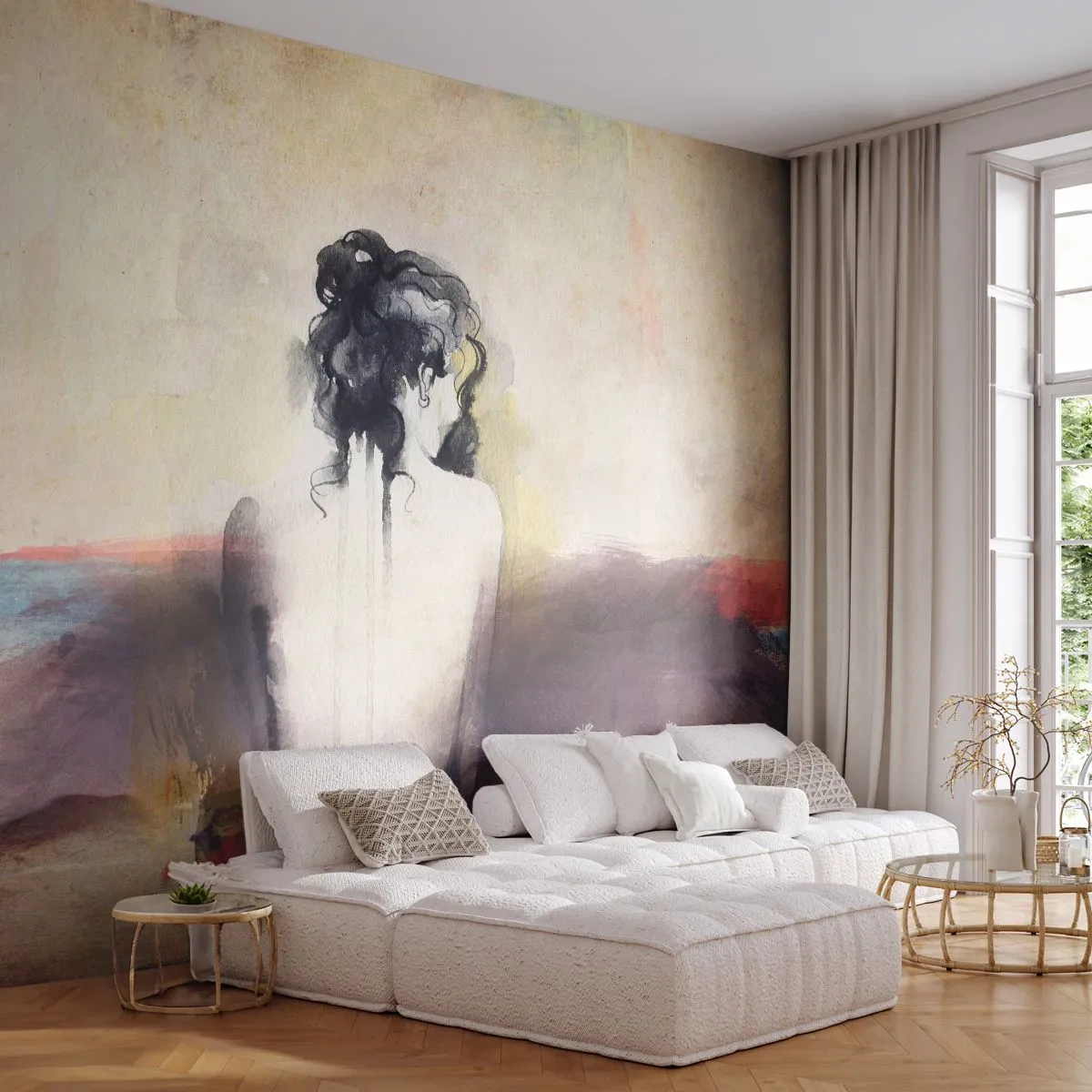 Fototapeta Samolepicí Deluxe Sticker - Jemné linie, oválné tvary - Žena, Tělo, Kus - 250x175 cm
