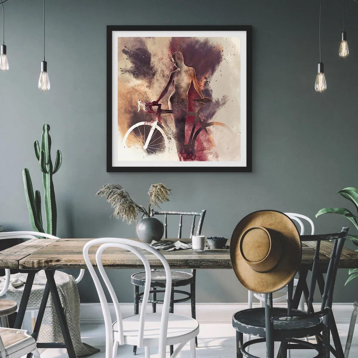 Plakát v černém rámu - Cyklistická duše v mramorových tvarech - 40x40 cm