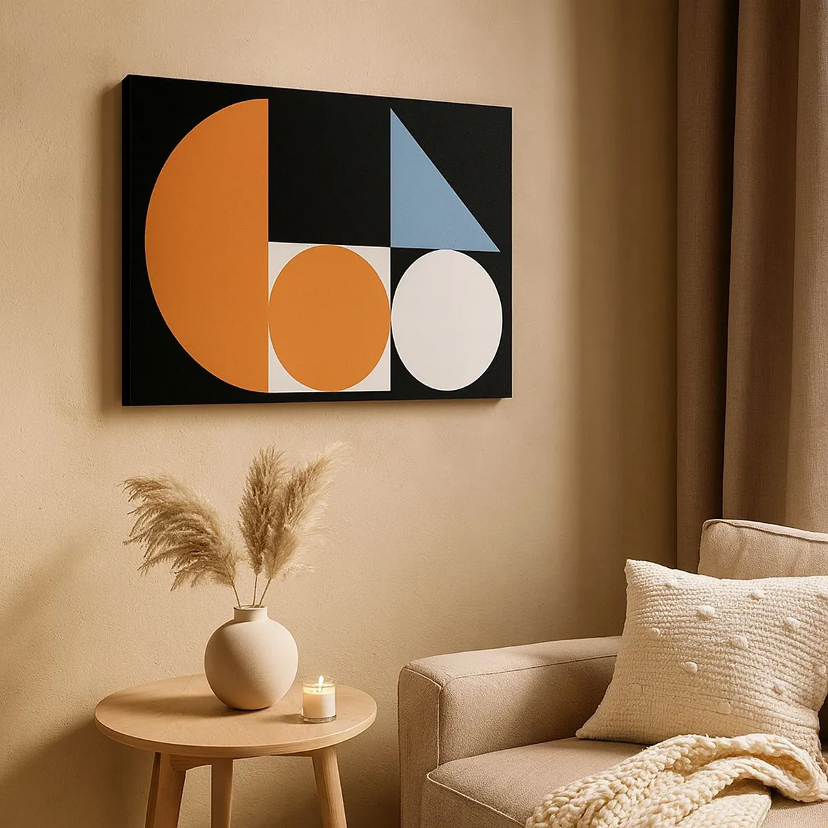 Obraz na plátně - Geometrický vzor s barevnými tvary na černém pozadí - 70x50cm - Figurínový systém - Moderní nástěnná dekorace do obývacího pokoje a ložnice ARTTOR