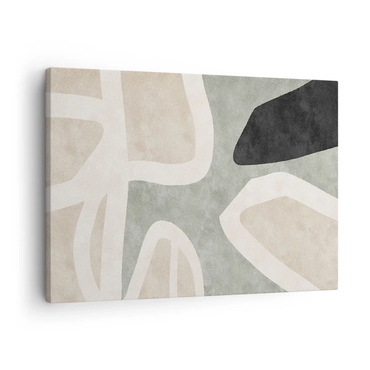 Obraz na plátně - Abstraktní tvary v tlumených barvách - 70x50cm - Kompozice s černým motivem - Moderní nástěnná dekorace do obývacího pokoje a ložnice ARTTOR
