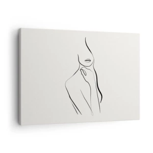 Obraz na plátně - Minimalistická skica ženské siluety na světlém pozadí. - 70x50cm - Vlna melancholie - Moderní nástěnná dekorace do obývacího pokoje a ložnice ARTTOR