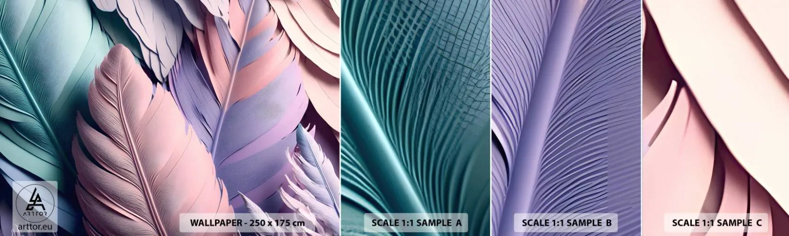 Fototapeta Vzorek Standard Eco - Ptačí styl - Pastel, Peří, Světlost - 100x30 cm