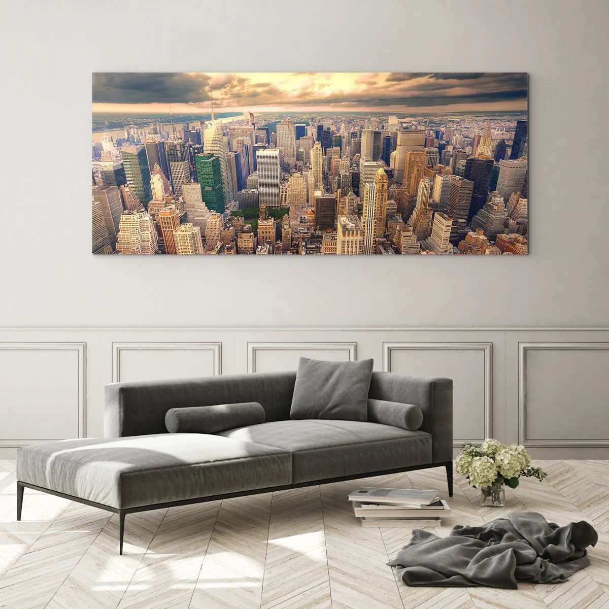 Obraz na skle - Pozlacené Metropolis - 100x40 cm