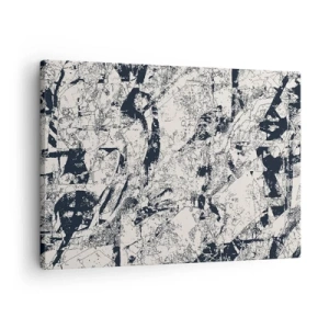 Obraz na plátně - Abstraktní kompozice v černé a bílé s dynamickým rozložením - 70x50cm - Prolínání protikladů - Moderní nástěnná dekorace do obývacího pokoje a ložnice ARTTOR