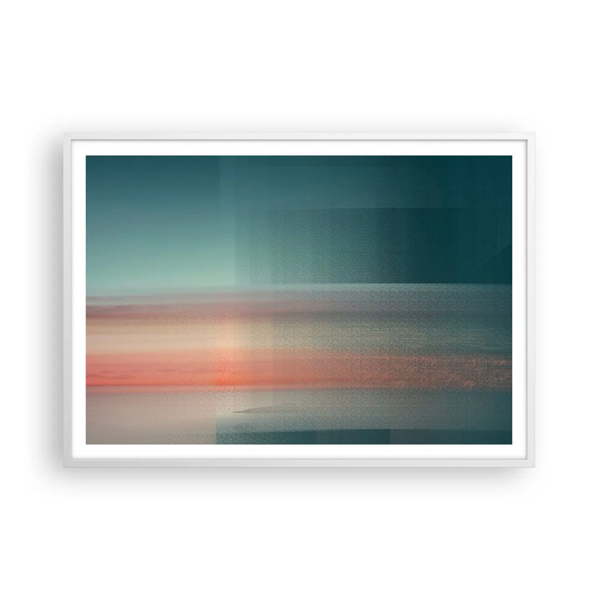 Plakát v bílém rámu - Abstrakce: vlny světla - 100x70 cm