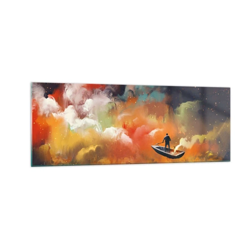 Obraz na skle - Lodí galaxií - 140x50 cm