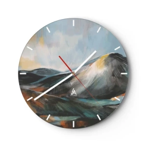 Nástěnné hodiny - Malebná horská krajina v teplých barvách - 30x30cm - Syrové i krásné - Moderní nástěnná dekorace do obývacího pokoje, kuchyně a ložnice ARTTOR