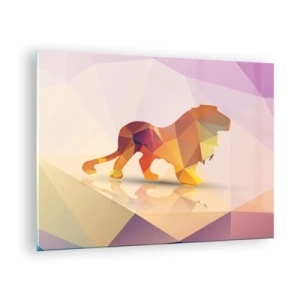 Obraz na skle - Geometrický lev v barevné abstrakci - 70x50cm - Diamantový král - Moderní nástěnná dekorace do obývacího pokoje a ložnice ARTTOR