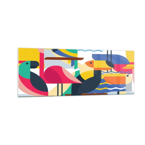 Obraz na skle - Ptačí párty - 140x50 cm