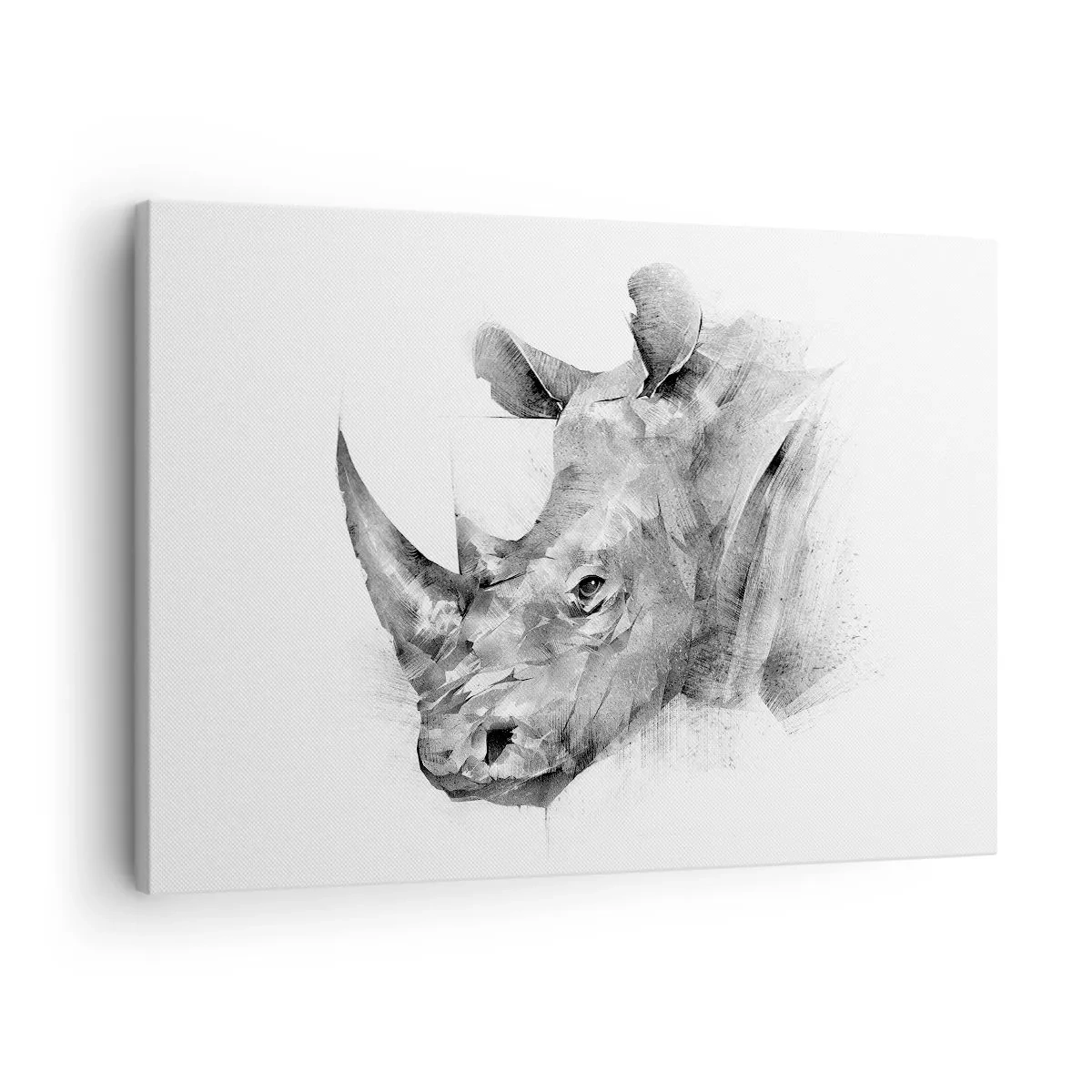 Obraz na plátně - Umělecký portrét nosorožce v černé a bílé - 70x50cm - Africký portrét - Moderní nástěnná dekorace do obývacího pokoje a ložnice ARTTOR