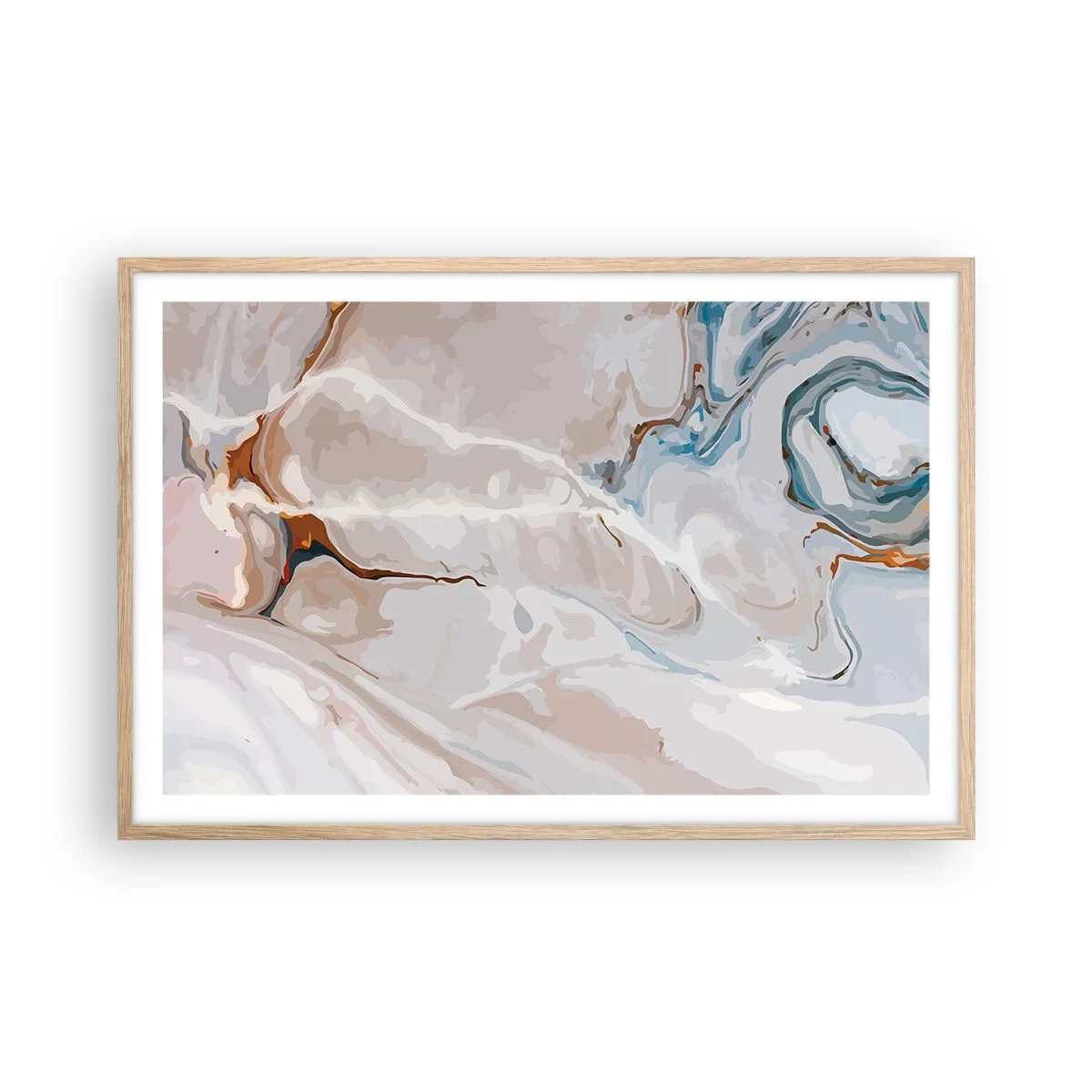Plakát v rámu světlý dub - Modré meandry pod bílou - 91x61 cm