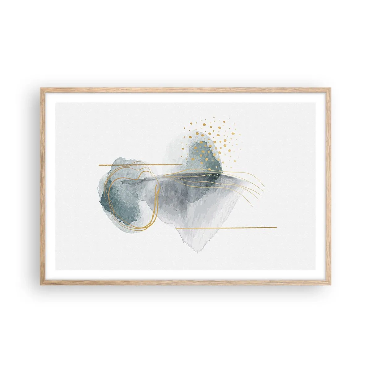 Plakát v rámu světlý dub - O vztahu mezi šedou a zlatou - 91x61 cm