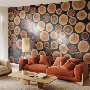 Fototapeta Standard Eco - Naskládané dřevěné disky na tmavém pozadí - 100x70cm - Na kolik vypadám? - Moderní nástěnná dekorace do obývacího pokoje a ložnice ARTTOR