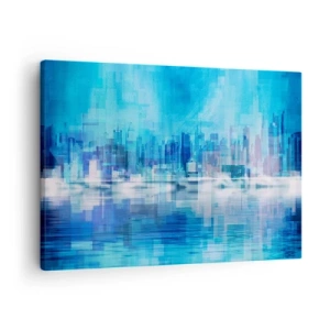Obraz na plátně - Abstraktní panorama města v odstínech modré - 70x50cm - Utopené v modři - Moderní nástěnná dekorace do obývacího pokoje a ložnice ARTTOR