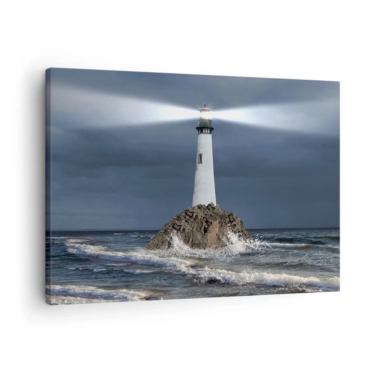 Obraz na plátně - Maják na skále obklopený rozbouřeným mořem - 70x50cm - Zde…zde…tady! - Moderní nástěnná dekorace do obývacího pokoje a ložnice ARTTOR