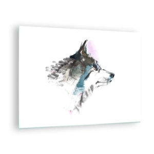 Obraz na skle - Vlk v uměleckém stylu akvarelu na bílém pozadí - 70x50cm - My o vlku - Moderní nástěnná dekorace do obývacího pokoje a ložnice ARTTOR