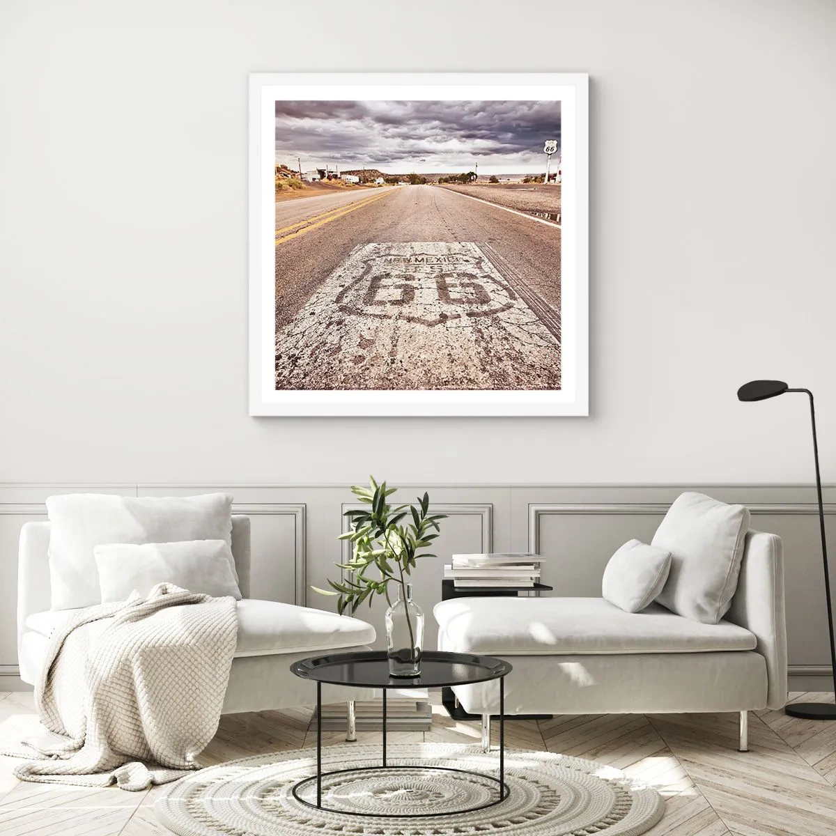 Plakát v bílém rámu - Mother Road - americká legenda - 60x60 cm