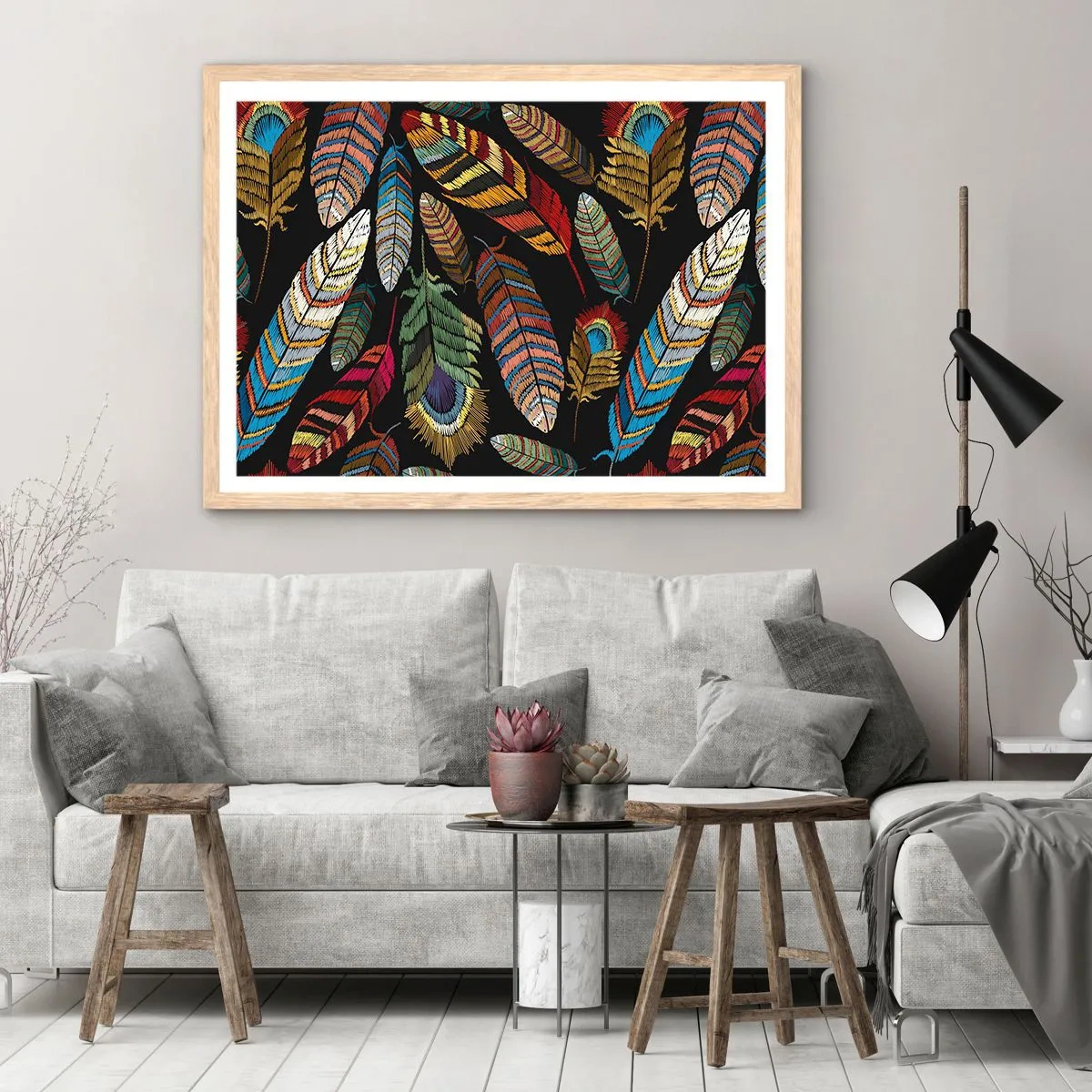 Plakát v rámu světlý dub - Ptačí karneval - 91x61 cm