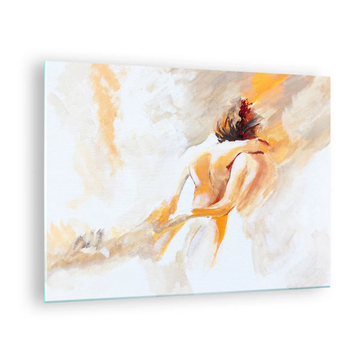 Obraz na skle - Jemný tělový odstín v teplých pastelových barvách - 70x50cm - Blízkost v nebi - Moderní nástěnná dekorace do obývacího pokoje a ložnice ARTTOR