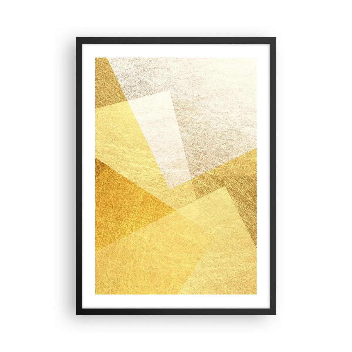 Plakát v černém rámu - Zlatá geometrická abstrakce s kovovým efektem - 50x70cm - Počasí geometrie - Moderní nástěnná dekorace do obývacího pokoje a ložnice ARTTOR