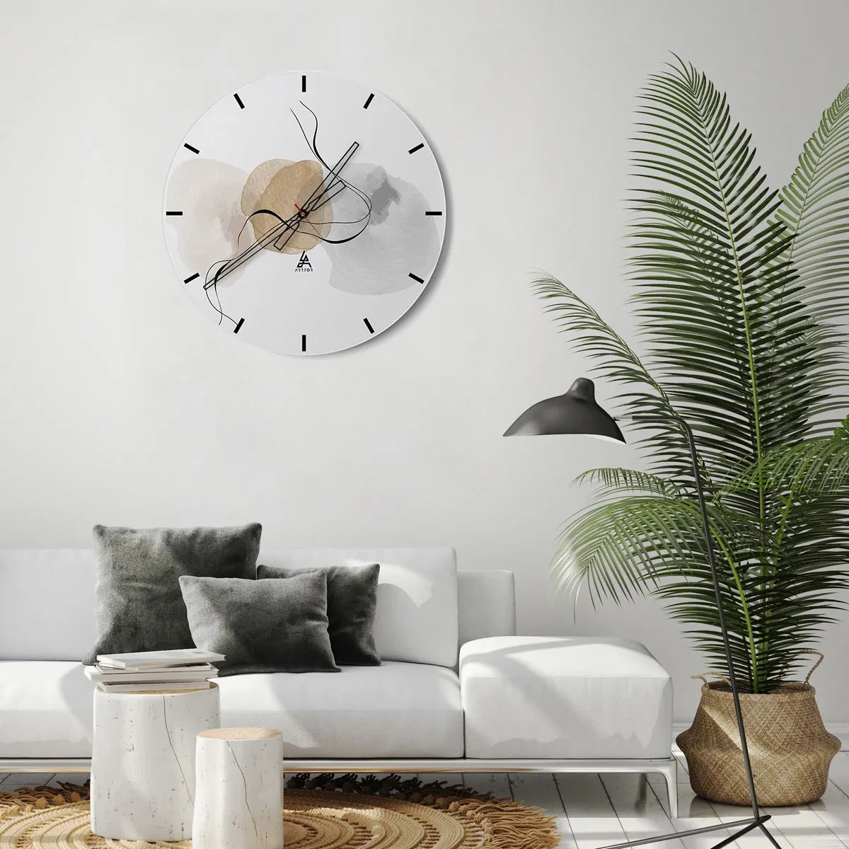 Nástěnné hodiny - Abstraktní pastelové skvrny a černé čáry na bílém pozadí - 30x30cm - Vzdušné korálky - Moderní nástěnná dekorace do obývacího pokoje, kuchyně a ložnice ARTTOR