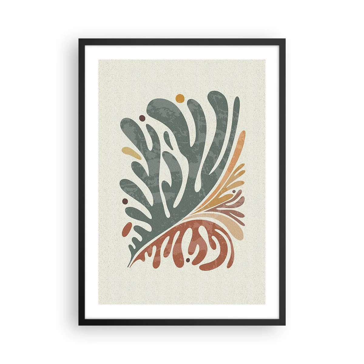 Plakát v černém rámu - Botanický listový vzor v zelených a hnědých tónech - 50x70cm - Vícebarevný list - Moderní nástěnná dekorace do obývacího pokoje a ložnice ARTTOR