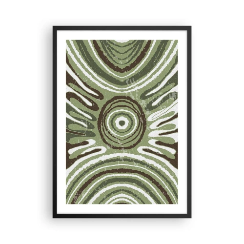 Plakát v černém rámu - Symetrický abstraktní vzor v odstínech zelené - 50x70cm - Exploze emocí - Moderní nástěnná dekorace do obývacího pokoje a ložnice ARTTOR