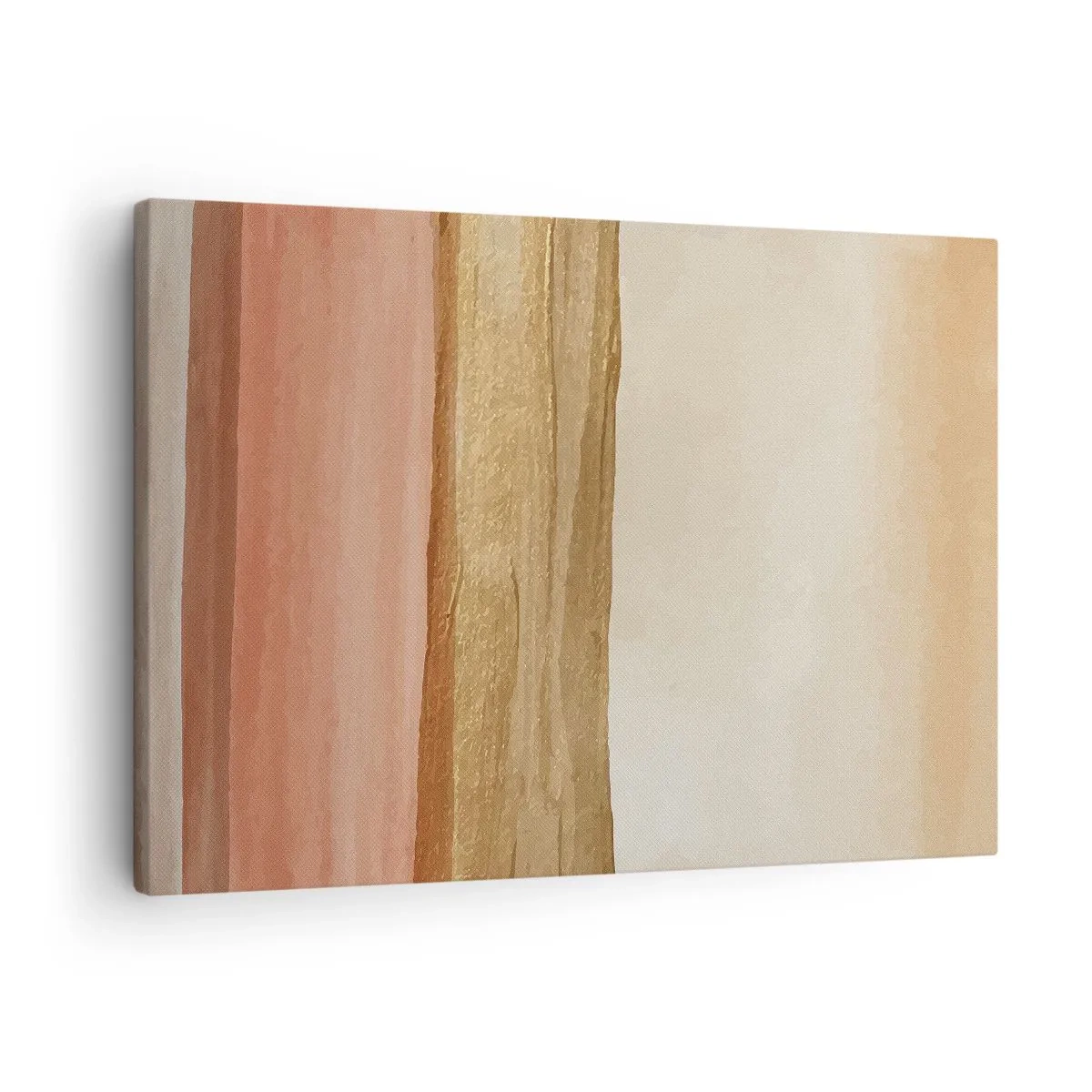 Obraz na plátně - Abstraktní pruhy v odstínech béžové, zlaté a růžové na plátně - 70x50cm - Vertikální kompozice - Moderní nástěnná dekorace do obývacího pokoje a ložnice ARTTOR