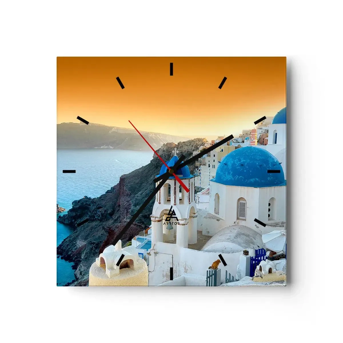 Nástěnné hodiny - Santorini - přitulené ke skalám - 30x30 cm