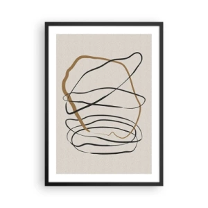 Plakát v černém rámu - Minimalistická abstrakce s dynamickými liniemi - 50x70cm - Kompozice – tanec ve smyčce - Moderní nástěnná dekorace do obývacího pokoje a ložnice ARTTOR