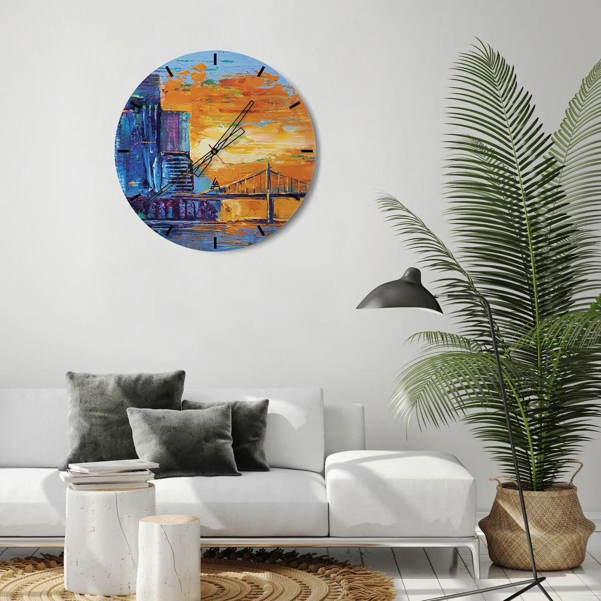 Nástěnné hodiny - Barevný dojem z města při západu slunce - 30x30cm - Kultura a příroda - Moderní nástěnná dekorace do obývacího pokoje, kuchyně a ložnice ARTTOR