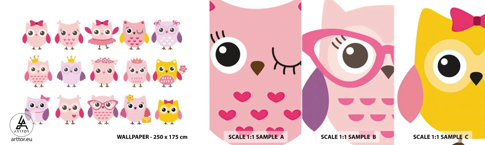 Fototapeta Vzorek Standard Eco - Jedna sladší než druhá - Ptactvo, Sova, Pro děti - 100x30 cm