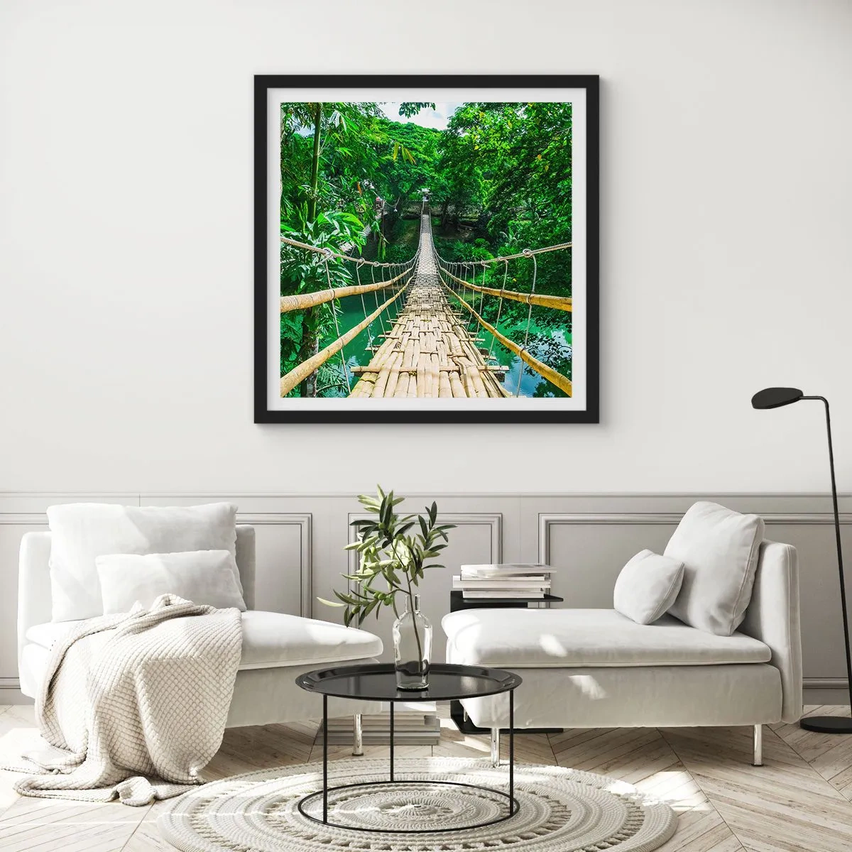 Plakát v černém rámu - Opičí most nad zelení - 50x50 cm