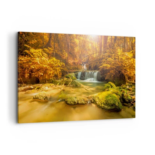 Obraz na plátně - Lesní vodopád ve zlaté - 120x80 cm
